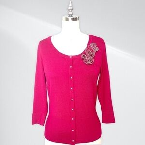 White House Black Market Pink Rose Sweater Cardigan